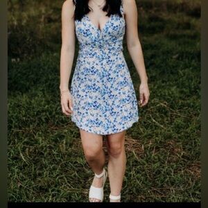 Lush Blue and White Floral Mini Dress XS